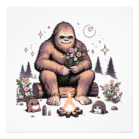 Sasquatch met bloemen foto afdruk (Voorkant)