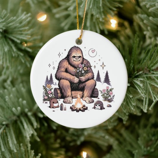 Sasquatch met bloemen keramisch ornament (Boom)
