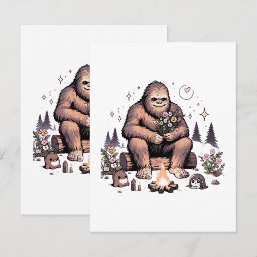 Sasquatch met bloemen notitiekaartje (Voorkant / Achterkant)
