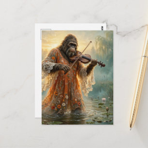 Sasquatch met een viool in de lelievijver briefkaart