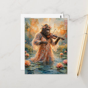 Sasquatch met een viool in de lelievijver briefkaart