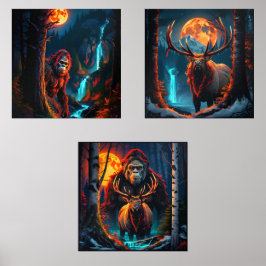 Sasquatch Moonlit Hunt Muurkunst Sets