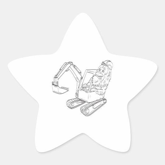 Sasquatch of Bigfoot Driving a Mechanical Digger Ster Sticker (Voorkant)