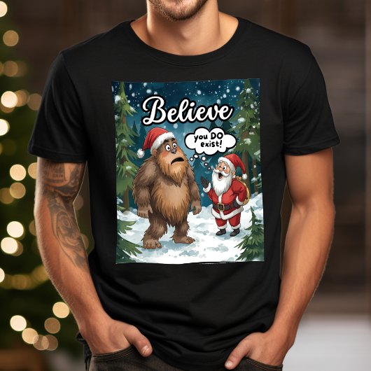 Sasquatch Ontmoet Kerstman Grappige Kerst T-shirt