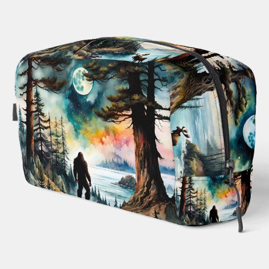 Sasquatch op een boskam boven de oceaan toilettasje (Rechterhoek)