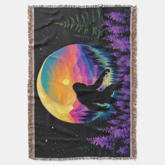 Sasquatch Rainbow Mountain Maan Muur Klok Deken (Voorkant Verticaal)