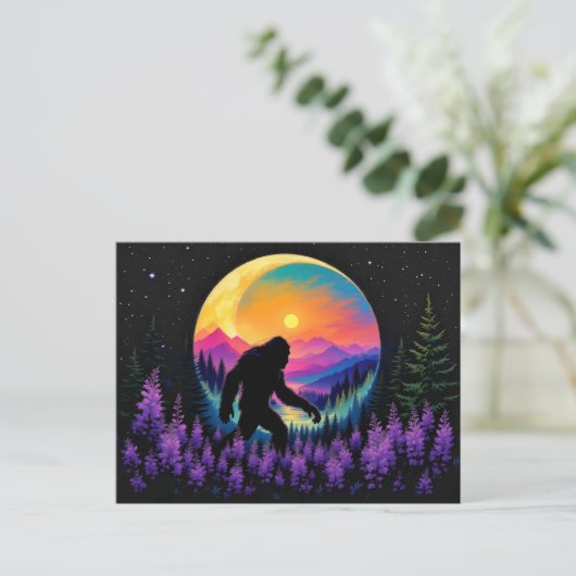 Sasquatch Rainbow Mountain Moon Wall Clock Briefkaart (Staand voorkant)