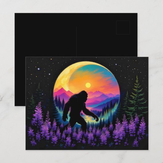 Sasquatch Rainbow Mountain Moon Wall Clock Briefkaart (Voorkant / Achterkant)