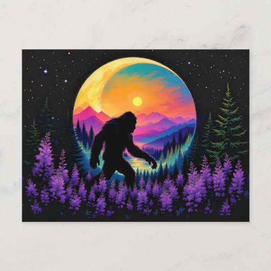 Sasquatch Rainbow Mountain Moon Wall Clock Briefkaart (Voorkant)