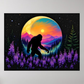 Sasquatch Regenboogberg Maan Wandklok Poster