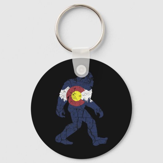Sasquatch Retro Staatsvlag Colorado Rocky Mountain Sleutelhanger (Voorkant)