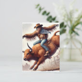 Sasquatch rides a rodeo bull fantasy art briefkaart (Staand voorkant)