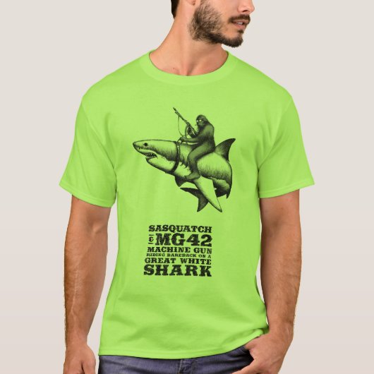 Sasquatch Riding a Great White Shark T-shirt (Voorkant)
