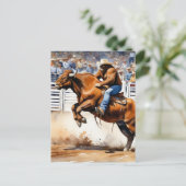 Sasquatch rijdt op bruine stier in Rodeo Waterverf Briefkaart (Staand voorkant)