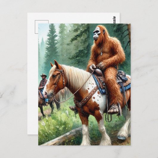 Sasquatch rijdt op een paard briefkaart (Voorkant / Achterkant)
