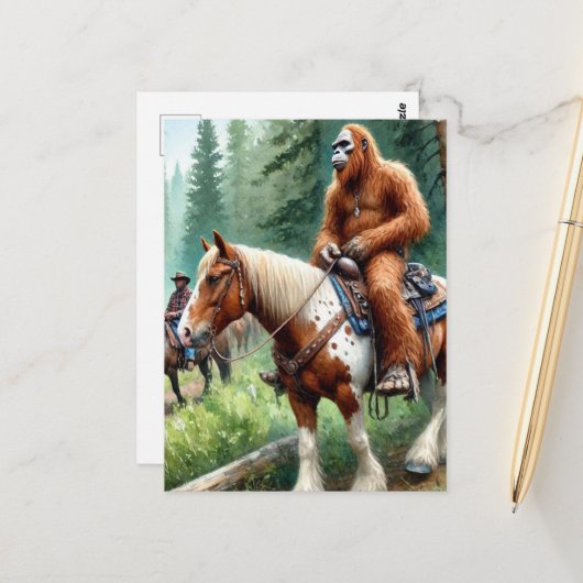 Sasquatch rijdt op een paard briefkaart (Voorkant / Achterkant in situ)