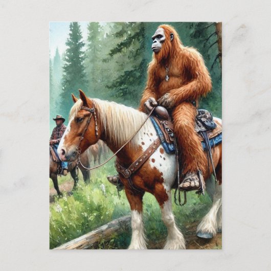 Sasquatch rijdt op een paard briefkaart (Voorkant)