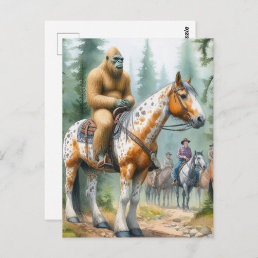 Sasquatch rijdt op een paard op een trailride briefkaart (Voorkant / Achterkant)