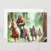 Sasquatch rijdt op een verfpaard op een trailride briefkaart (Voorkant / Achterkant)
