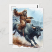 Sasquatch rijdt stier in Rodeo Waterverf Briefkaart (Voorkant / Achterkant)