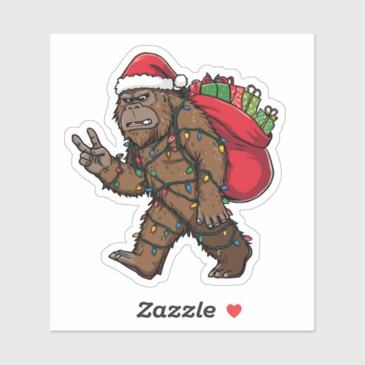 Sasquatch Santa: Funny Bigfoot Christmas Holiday Sticker (Vel)