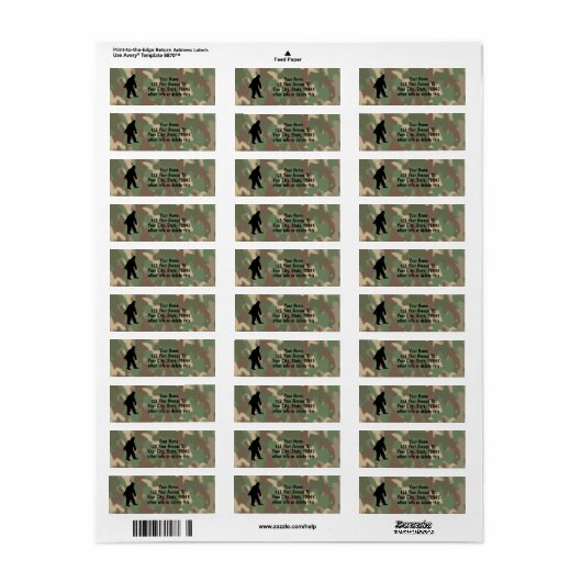 Sasquatch Silhouet Camouflage Adresetiketten SM Etiket (Full Sheet)