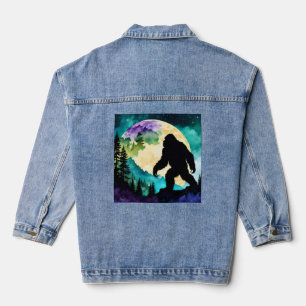 Sasquatch Silhouet Wandelt op de Bergmaan  Denim Jacket