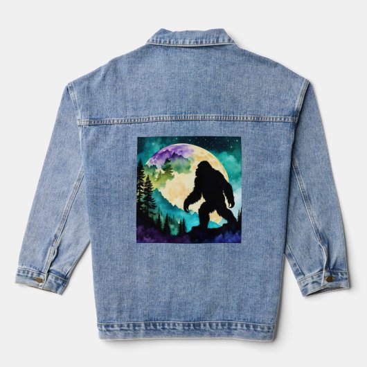 Sasquatch Silhouet Wandelt op de Bergmaan Denim Jacket (Achterkant)
