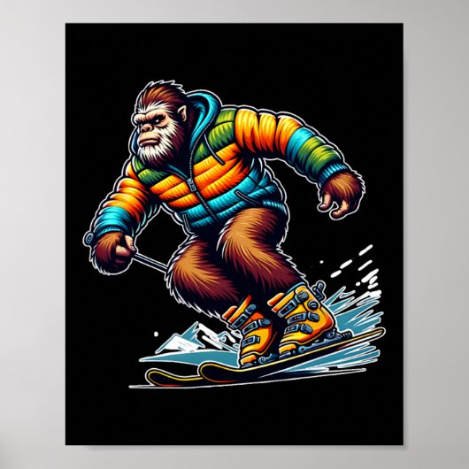 Sasquatch Ski Avontuur Bigfoot Winterpret Poster (Voorkant)