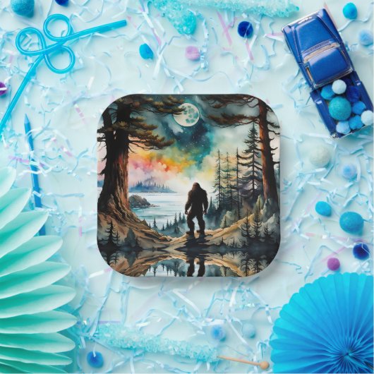 Sasquatch Staand onder het maanlicht Papieren Bordje (Feest)