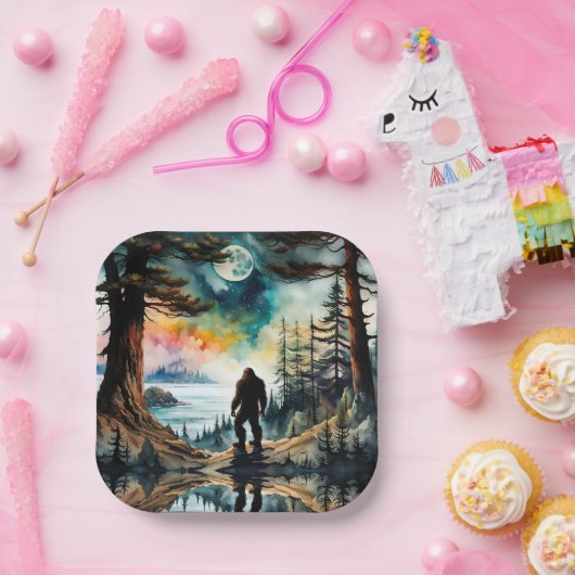 Sasquatch Staand onder het maanlicht Papieren Bordje (Feest)