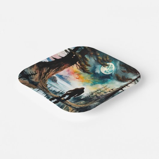 Sasquatch Staand onder het maanlicht Papieren Bordje (Gebogen)