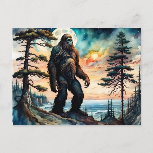 Sasquatch Staand op Ridge met uitzicht op de oceaa Briefkaart (Voorkant)