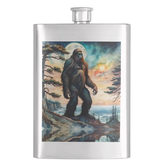 Sasquatch Staand op Ridge met uitzicht op de oceaa Flacon (Voorkant)