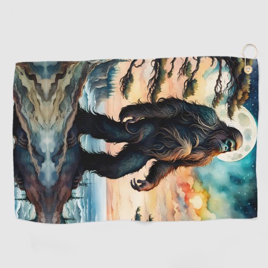 Sasquatch Staand op Ridge met uitzicht op de oceaa Golfhanddoek (Horizontaal)