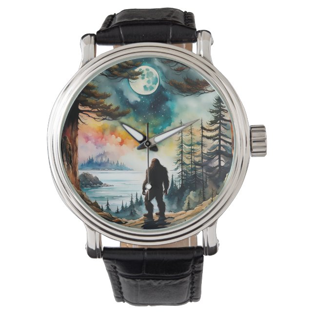 Sasquatch Staand op Ridge met uitzicht op de oceaa Horloge (Voorkant)