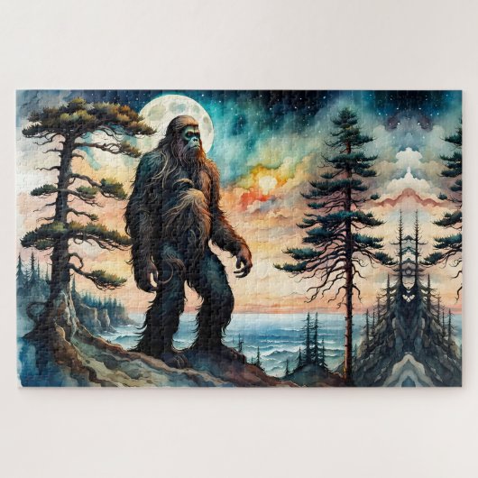 Sasquatch Staand op Ridge met uitzicht op de oceaa Legpuzzel (Horizontaal)