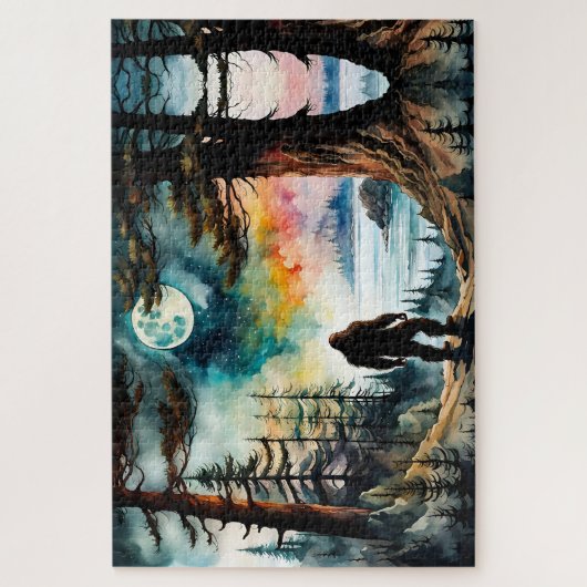 Sasquatch Staand op Ridge met uitzicht op de oceaa Legpuzzel (Verticaal)