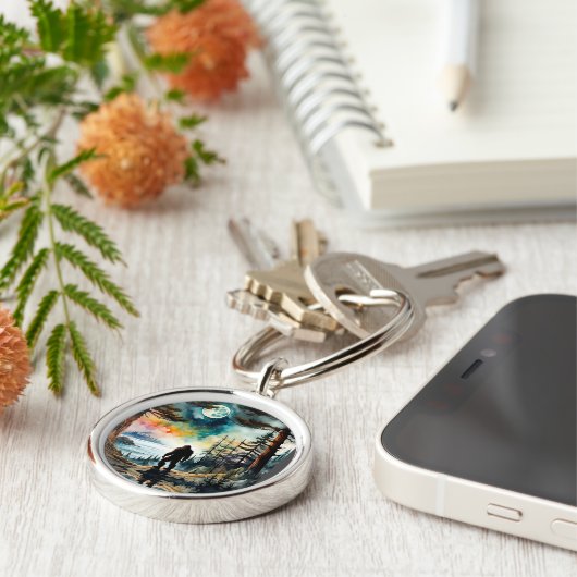 Sasquatch Staand op Ridge met uitzicht op de oceaa Sleutelhanger (Zijkant)