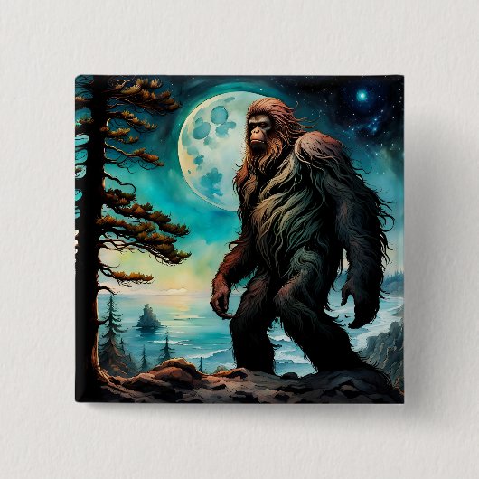 Sasquatch Staand op Ridge met uitzicht op de oceaa Vierkante Button 5,1 Cm (Voorkant)