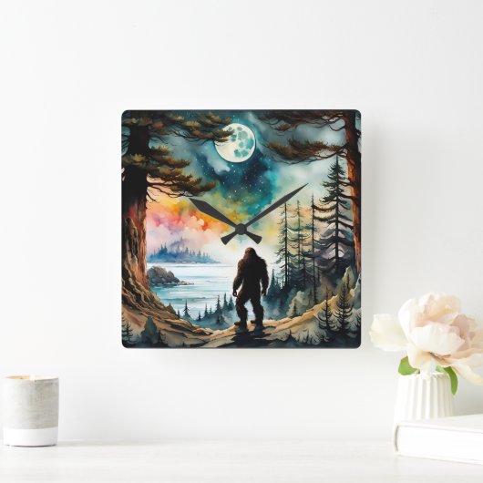 Sasquatch Staand op Ridge met uitzicht op de oceaa Vierkante Klok (Huis)