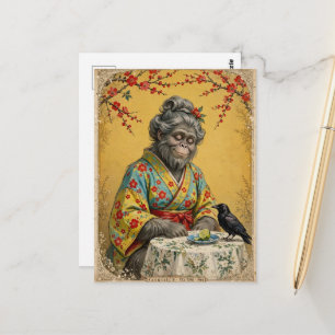Sasquatch-theetijd met een kraai briefkaart