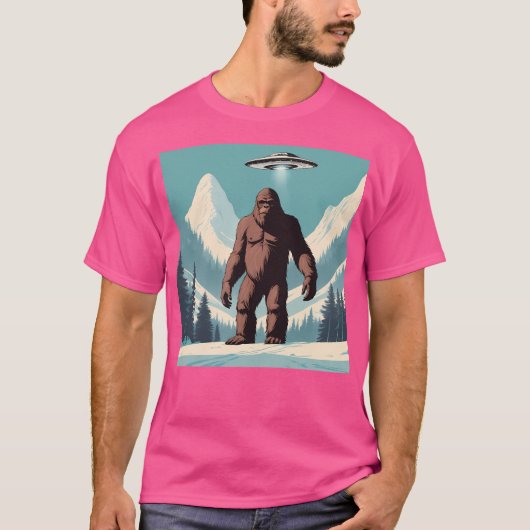 Sasquatch Ufo Snowy Mountain Scene T-shirt (Voorkant)