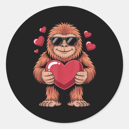 Sasquatch Valentine's Day - Bigfoot Heart Sungles Ronde Sticker (Voorkant)