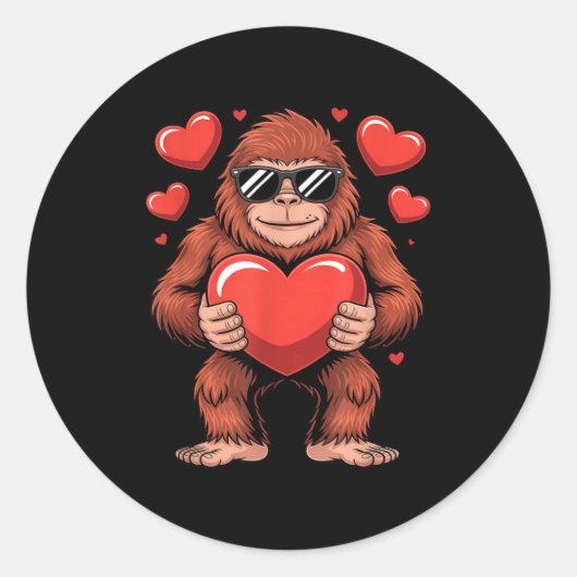 Sasquatch Valentine's Day - Bigfoot Heart Sungles Ronde Sticker (Voorkant)