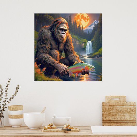 Sasquatch vangt regenboogforel poster (Keuken)