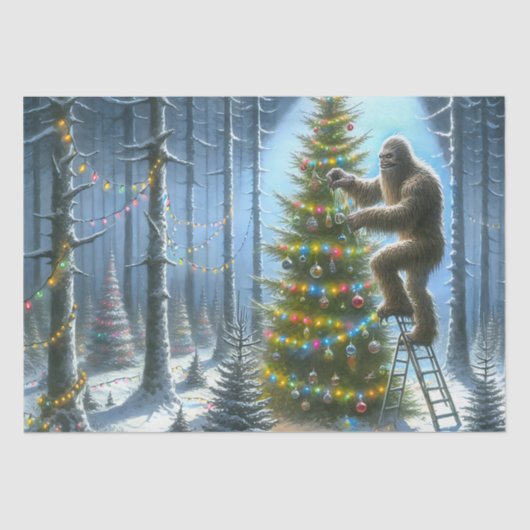 Sasquatch versiert kerstbomen grappig tissuepapier (Voorkant)