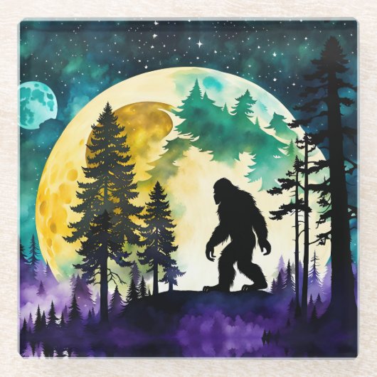Sasquatch Volle Maan Glazen Onderzetter (Voorkant)