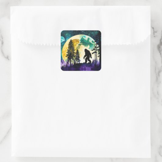 Sasquatch Volle Maan Vierkante Sticker (Tas)