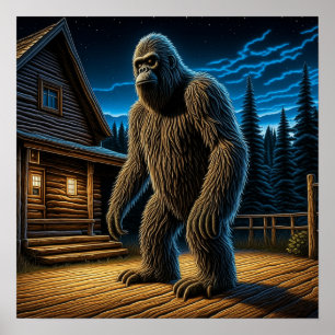Sasquatch voor Log Cabin in de Bossen Poster